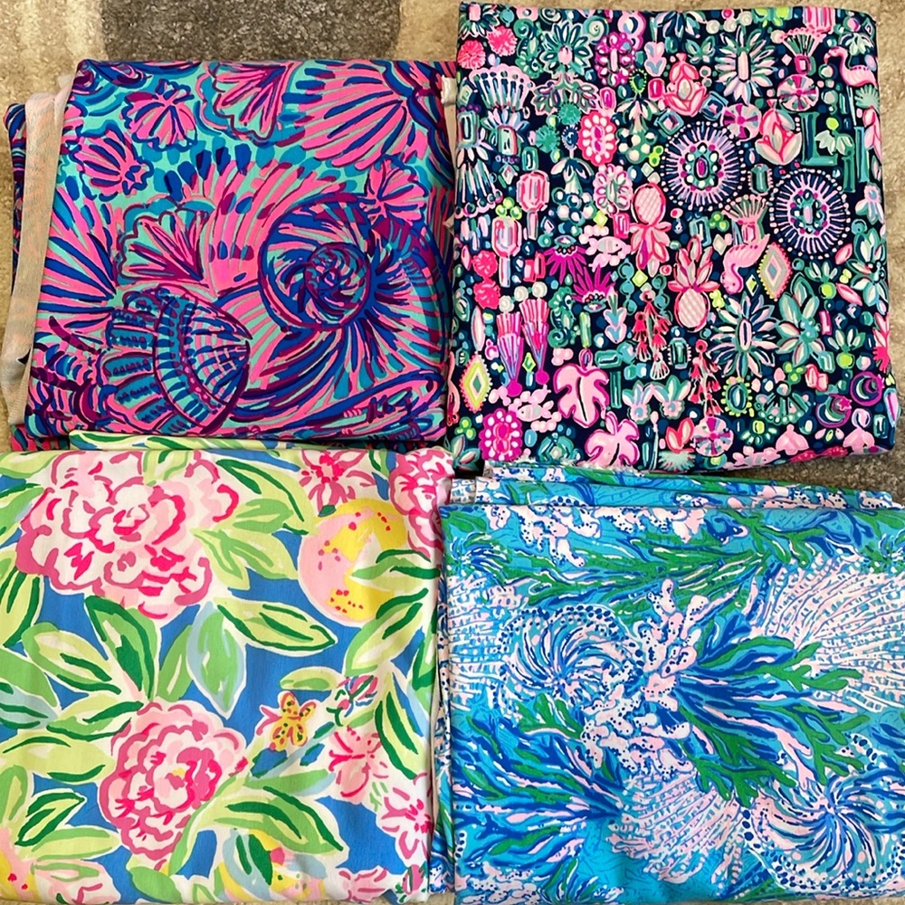 Lilly Pulitzer Fat Half Knit Fabric Lot of 4 Floral Shells Jewels Lemon